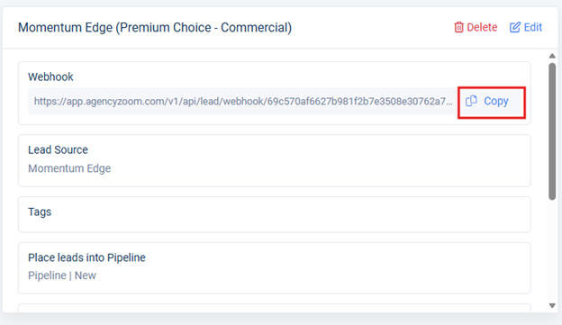 AgencyZoom integration with Momentum Edge
